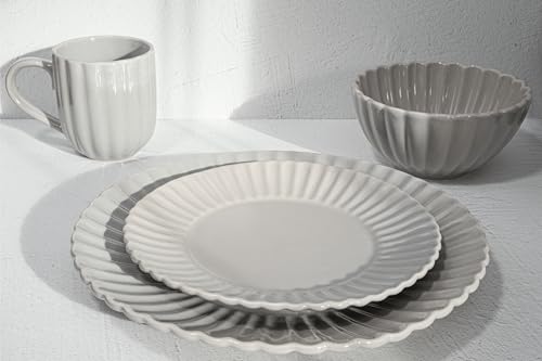 Image of 16 Piece Dinnerware Set Aruba (Cloudy Grey) Plates, Bowls, and Mugs Set for 4