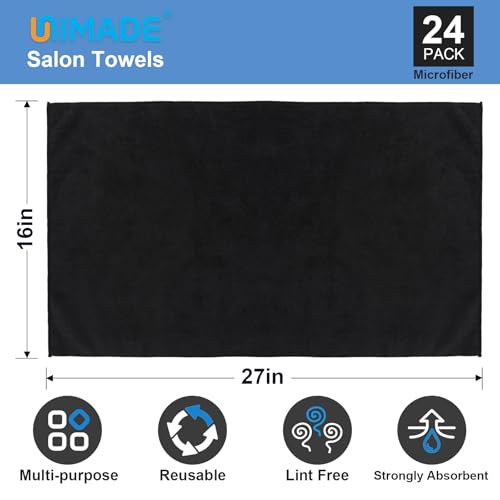 Image of UNIMADE 24 Pack Salon Towels - Highly Absorbent and Quick Drying Hand Towels, Premium Wash Cloths for Bathroom, Gym, Shower, Hotel, and Spa - 16x27 inch (Black)