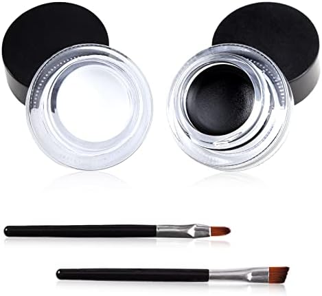 Jutqut 2 in 1 Black and White Gel Eyeliner Set, Gel Eyeliner Eyebrow Cream Set with Brushes, High Pigmented Waterproof Matte Smudge-proof Eye Liner, Last for All Day with Eyebrow