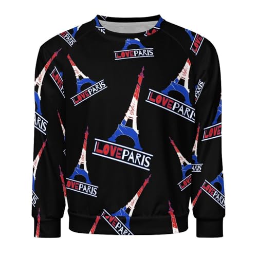 I Love Paris France Eiffel Tower Men's Crewneck Sweatshirt Pullover Long Sleeve Casual Tops4