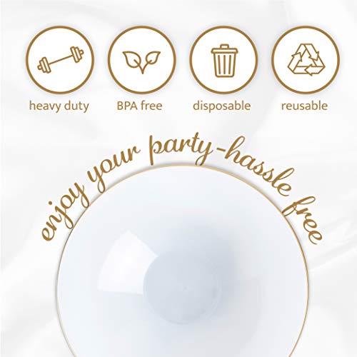 PLASTICPRO White Plastic Floral Design Party Plates With Gold Rim Premium heavyweight Elegant Disposable Tableware Dishes (120, 16 OUNCE BOWLS) by PLASTICPRO - Image 5