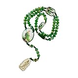 Exquisite Rosary Saint Jude Cross Pendant Mexican Necklace - Braided Cord Green Crystal beads Chain, Charm Accessories for Men and Women, Catholic St Jude Elegant Religious Jewelry Gift Idea (Green Wooden)