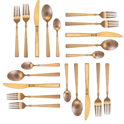 MegaChef Cravat 20 Piece Flatware Utensil Set, Stainless Steel Silverware Metal Service for 4 in Matte Rose by Megachef - Used condition - Image 4