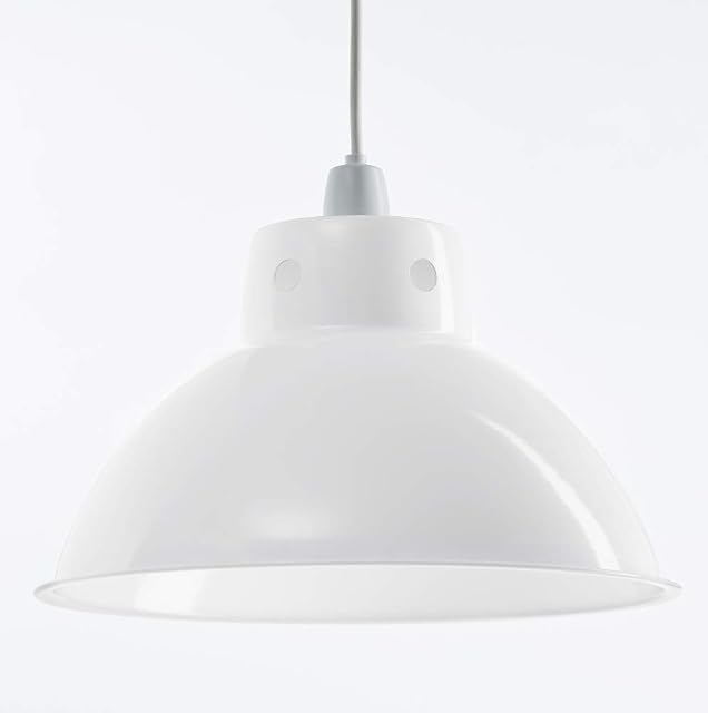 Retro Design Light Shade - Easy Fit Pendant Shade for Existing Ceiling Light - Metal Ceiling Light Shade - Lampshade for Ceiling Light - White Internal Finish - Metal Lamp Shade (White)