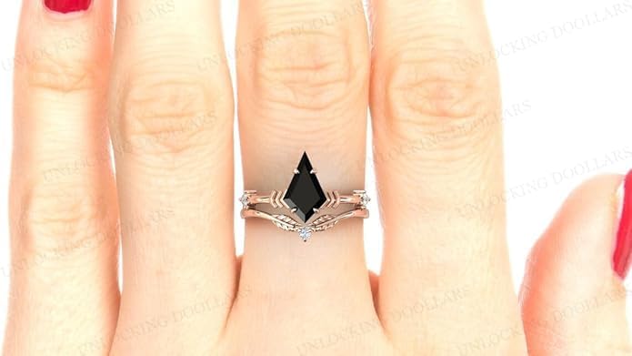 1CT-6CT Kite Shaped Black Onyx Engagement Ring Set Antique Black Onyx Wedding Ring Set For Women Art Deco Antique Bridal Ring Set Unique Vintage Anniversary/Promise Ring Set For Her