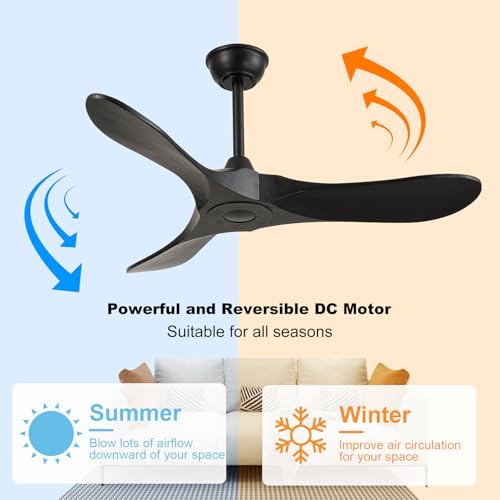 Image of 42'' Ceiling Fan no Light,Outdoor Ceiling Fan with Remote Control,3 Solid Wood Blades with Large Airflow for Bedroom,Living Room,Garage(black)