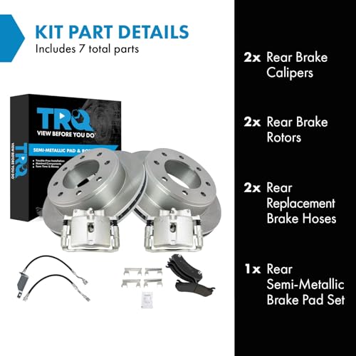 Image of TRQ Rear Brake Pad & Rotor Kit Semi-Metallic Compatible with 2002-2003 Chevrolet Silverado 2500 Silverado 2500 HD GMC Sierra 2500 Sierra 2500 HD