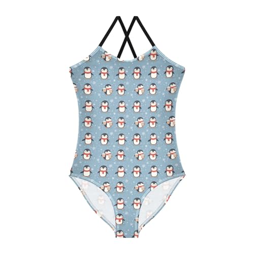 senya Girls Swimsuits One-Piece Swimwear Tie Bathing Suit Beach Summer Round Neck 3T Penguins Snowflakes