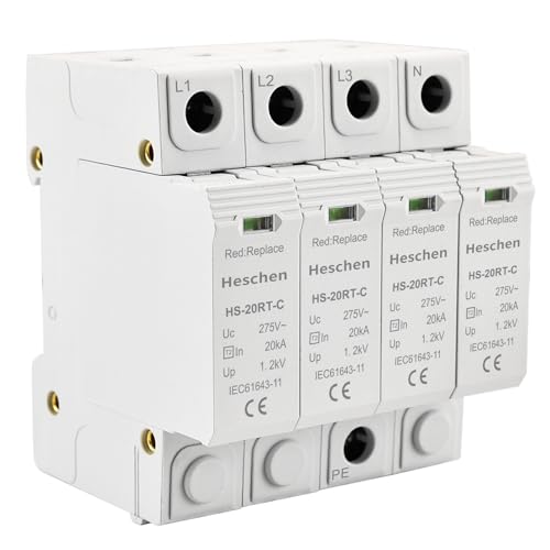 Heschen Surge Protective Device SPD, HS-20RT-C, 4P 275VAC 20KA, Built-in replaceable over current fuse, Low-Voltage Arrester