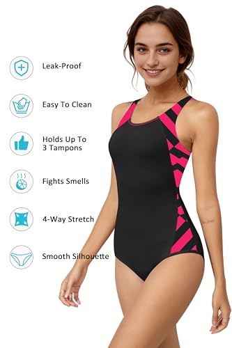 Image of Beautikini Period Swimwear One Piece Leakproof Menstrual Swimsuit Racerback Color Block Bathing Suit for Teen Girls Women