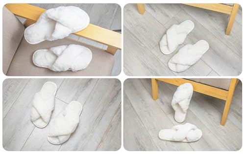 Women Fluffy Cross Band House Slippers Fuzzy Open Toe Slippers Slip-on Cozy Plush Home Shoes Indoor Outdoor3