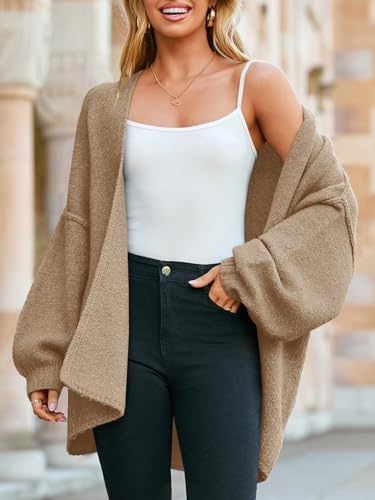 Saodimallsu Womens Oversized Cardigan Sweaters Open Front Chunky Knit Casual Long Lantern Sleeve Fall Sweater Coats4
