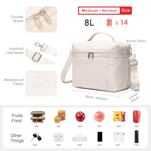 Image of NOL Natural Organic Lifestyle Insulated Lunch Bags for Women Cooler Bag Lightweight Nylon Waterproof Lunch Box For Work(Medium, Cream
