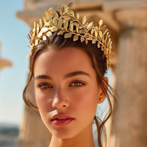 Aukmla Leaf Headband Crown Gold Leaves Greek Goddess Headpiece Prom Bridal Hair Accessories for Women(Gold, One Size) - Thumbnail 4