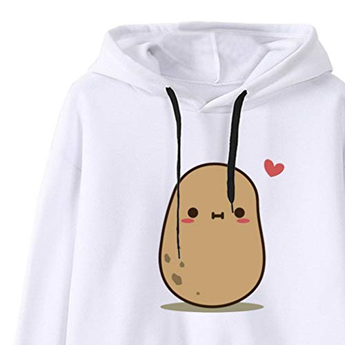 Goddesslili Womens Tops, Cute Cartoon Potato Print Loose Long Sleeve Striped Sweatshirt White Blouses for Girls Ladies Casual Office Wear, 2019 New Back to School Supplies