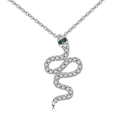 Bo&Pao Women's Snake Necklace 925 Sterling Silver with Cubic Zirconia, 18", adjustable Cover
