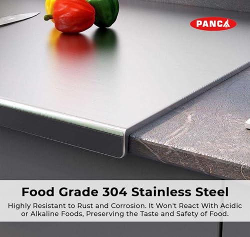 Image of PANCA Stainless Steel Chopping Board Counter Top Extra Large 41cm x 31cm | Heavy-Duty Cutting Board for Kitchen | Vegetable, Fruit & Meat Chopper Board