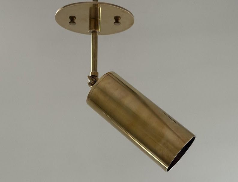 Adjustable Brass Spotlight Ceiling Light, Mid Century Modern Wall Spotlight Fixture, Directional Cylinder Lamp, Vintage Brass Indoor Lighting for Living Room Bedroom Kitchen (Brushed Brass)