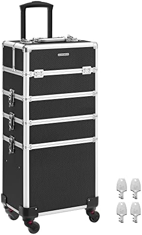 SONGMICS Kosmetikkoffer, Trolley, abschließbar, 35 x 25 x 79 cm | Make-up Koffer, Friseurkoffer, 360° Rollen, für Reisen, Geschenkidee, Schwarz, Graice Kollektion JHZ11BK