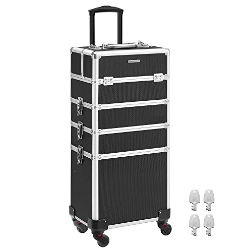 Yaheetech Schminkkoffer schwarz Kosmetikkoffer Alu Werkzeugkoffer Nagel Koffer Beauty Case 34,7 x 22,2 x 25 cm 6 SONGMICS Kosmetikkoffer, Trolley, 4-in-1 Schminkkoffer, groß, Friseurkoffer, 35 x 25 x 79 cm, abschließbar, Make-up Koffer, 360° drehbare Rollen, für Reisen, Geschenkidee, schwarz JHZ11BK