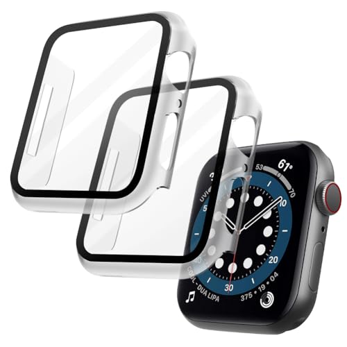 OFFCUP 2 Pezzi Trasparente Cover per Apple Watch Series 9 (2023) / Series 8 / Series 7, 45mm con Vetro Temperato, Copertura Completa Custodia Rigida HD Clear Pellicola Protettiva