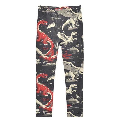 Red and White Dinosaur Animal Girls Leggings Kids Yoga Pants Dance Active Tights 4T