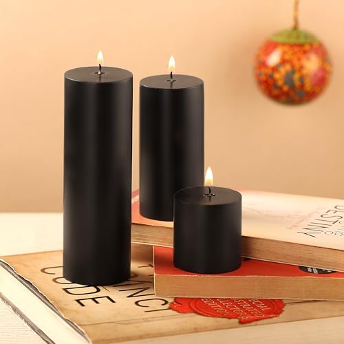 PROSPERRO LUMO by Parkash Candles Black Unscented Pillar Candles Set of 3 || 2x2, 2x4, 2x6 Inches || Paraffin Wax Candles || Home Decor (Black)