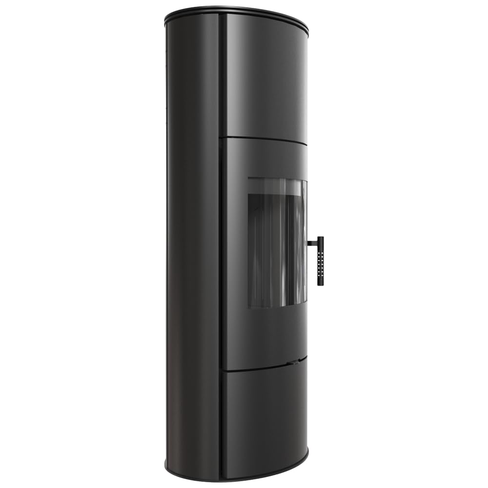 KRATKI Piec kominkowy ze stali, roleta gotowa zestaw Ø 150 7 kW z niezależnym od powietrza w pomieszczeniu, wolnostojąca, BImSchV 2, wylot kurzu, 150 mm, klasa efektywności energetycznej A, piec