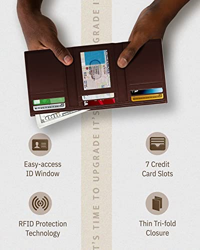 Trifold Wallets for Men - Slim RFID Blocking Wallet for Securing Personal Data - Front Pocket Friendly Genuine Leather Wallet - Mens Wallets Trifold with ID Window - Tri Fold Wallet Gifts for Men - Image 4