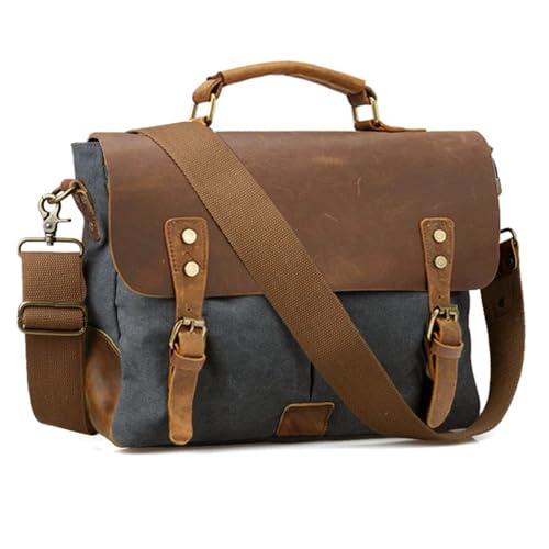 Vintage Leather + Canvas Men Briefcase Business Bag Men Office Bag Male Canvas Briefcase Attache Case Document Tote2