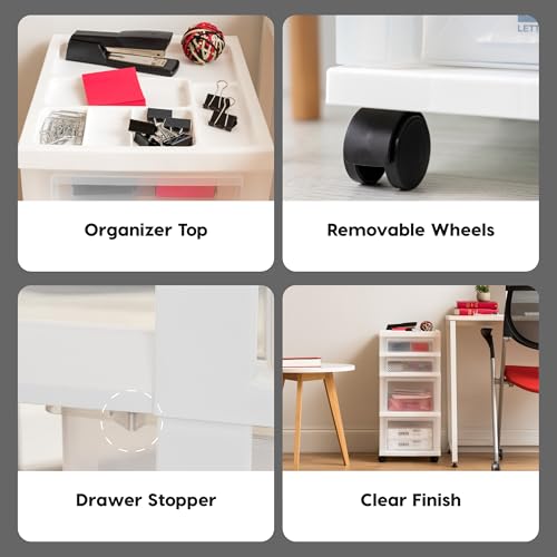 image for IRIS USA Plastic Drawer Storage Organizer Rolling Cart, with Wheels Ca