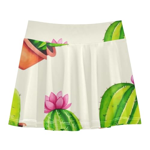 Joisal Cute Watercolor Cacti Pink Flower Tennis Skirts Kids Summer Girls' Shorts Athletic Skorts School Skirt 4t