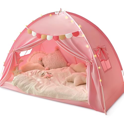 Razee Twin Bed Tent for Kids, Twin Size Bed Tents Indoor Canopy Privacy Tent on Bunk Bed Sleep Inside Drafty Room for Girls, Pink
