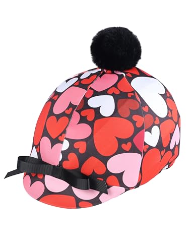 Harrison Howard Equestrian Riding Helmet Cover with Cute Bow Cover ONLY, Helmet NOT Included -Cute Hearts
