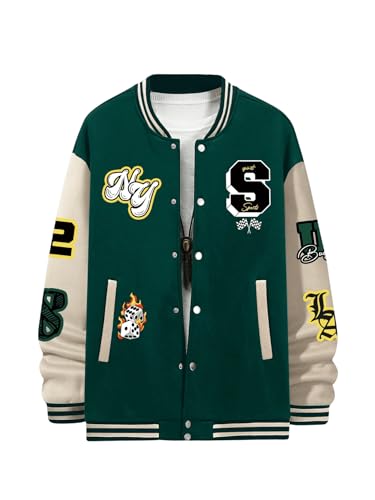 GORGLITTER Men's Letter Varsity Jacket Letterman Long Sleeve Streetwear Baseball Bomber Jackets