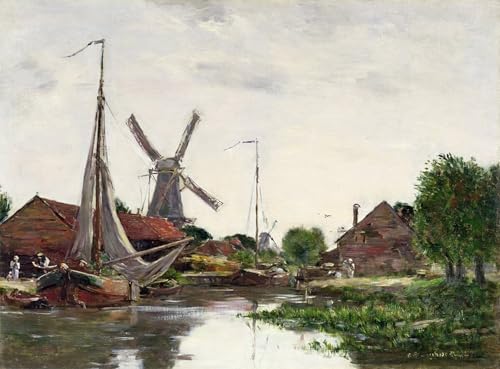 Impression d'art Eugène Boudin Moulin à vent de Dordrecht sur toile de luxe