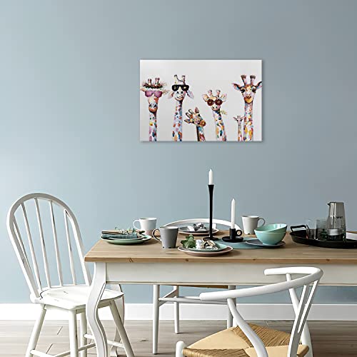 Canvas Wall Art Watercolor Giraffe Family Wall Decoration Prints Painting Funny Animals Pictures For Living Room Bedroom Home Office Kitchen Wall Decor Artwork Abstract Paintings Framed Ready To Hang For Home Modern Decoration 12X18Inch #TOP2