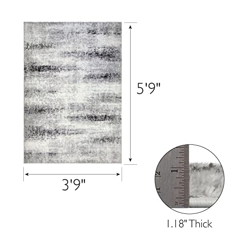 Image of Leick Home 594580 Zielle Soft Shag Painterly Modern Rug Gray Living Room Bedroom Area Rug Rectangle 3'9 inch x 5'9 inch