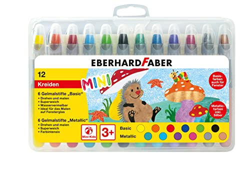 Eberhard Faber 529112 - Gelmalstifte Basic und Metallic mit weicher Mine und Schiebehülse, 12 Gelstifte im Kartonetui