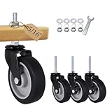 5/16' Threaded Caster Wheels, 45mm (1 3/4 Inch) Stem Length, 3 Inch TPR Soft Rubber Wheels, Silent Rolling Casters for Movable Cabinets, Warehouse Shelves, Store Displays, and Retail Stands (Set of 4)