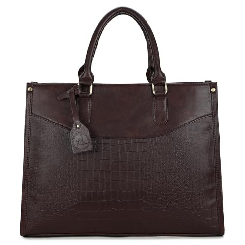 Image of K London Stylish Women's Office Bag-Vegan Leather Laptop Tote For Professional&Casual Work Use|Spacious,Durable And Elegant Crossbody|Handbag|Sling Bag 14 Inch Laptop With Double Handles,White