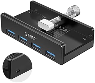 ORICO USB 3.0 Clamp Hub, Aluminum 4-Port USB Hub 3.0 with Extra Power Supply Port and 4.92 FT USB Data Cable, Desktop Powered USB Hub for iMac /Laptop/PC (Black)