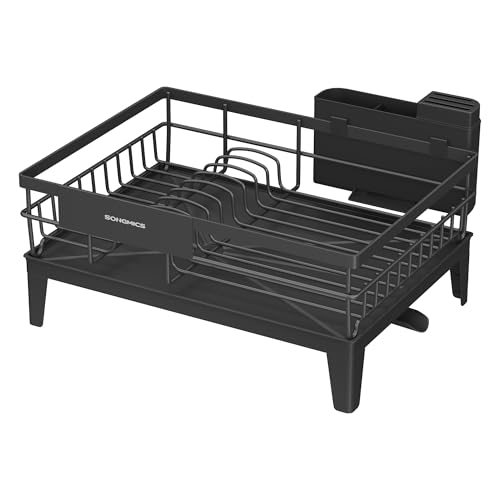 SONGMICS Abtropfgestell Geschirr, Geschirr-Abtropfständer, 360° drehbarer und ausziehbarer Ablauf, Abtropfschale, Besteckhalter, Küche, 31 x 42 x 18,5 cm, tintenschwarz KCS550B01 SONGMICS Abtropfgestell Geschirr, Geschirr-Abtropfständer, 360° drehbarer und ausziehbarer Ablauf, Abtropfschale, Besteckhalter, Küche, 31 x 42 x 18,5 cm, tintenschwarz KCS550B01
