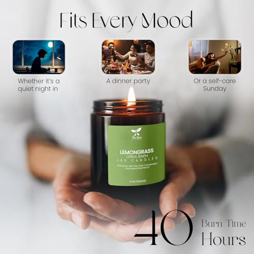 Image of Lemongrass Soy Candle, 180g, Essential Oil Aromatherapy Candle, 100% Soy Wax, Non-Toxic Clean Burn, Fresh Citrus Scent for Home Decor, 40+ Hour Burn, for Bedroom & Living Room