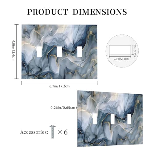 Decorative Switch Plate Covers Abstract Ink Blue Marble Glod Line Texture 3 Gang Light Switch Cover Plate Triple Toggle Wall Plate Outlet Covers for Bathroom Kitchen Decor