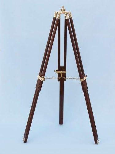 Hampton Nautical Floor Standing Brass/Wood Harbor Master Telescope, 50", Brass