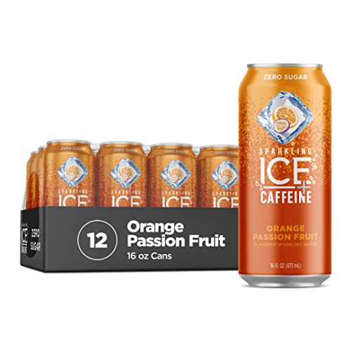 Sparkling Ice +Caffeine Orange Passion Fruit Sparkling Water, with Antioxidants and Vitamins, Zero Sugar, 16 fl oz Cans (Pack of 12)