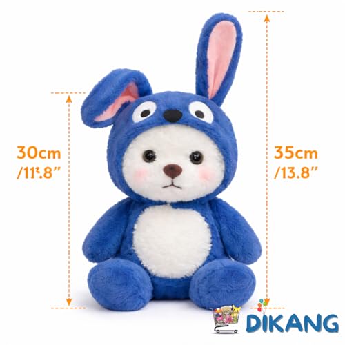 Image of DIKANG Hooded Teddy Bear Gift Soft Toys for Girls and Boys | Blue Hood Teddy Bear Plushie Stuffed Animal Toys | Long Ear Soft Toy for Kids | Gifts for Woman, Amazing Birthday Gift for Kids - 30 cm