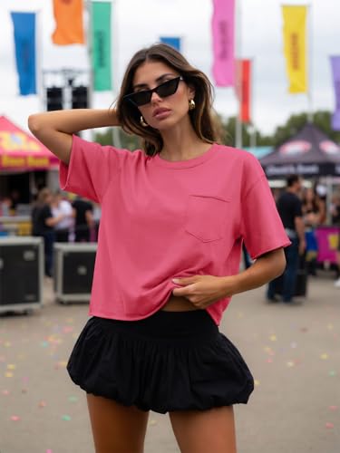 Image of ATHMILE Womens Crop Tops Workout Shirts Gym Oversized Spring Summer Basic Tees Short Sleeve Casual Loose Drop Shoulder 2026