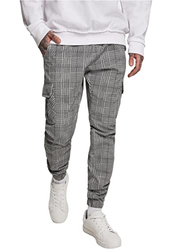 Urban Classics Herren AOP Glencheck Cargo Jog Pants White/Black, L